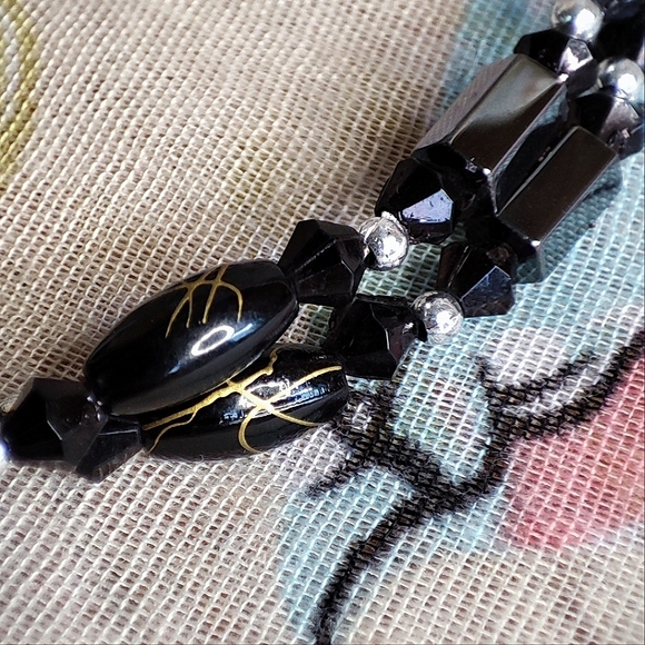 Magnetic 35" Length Hematite Tubes Black Plastic Long Oval Gold Splatter Beads - Picture 4 of 4